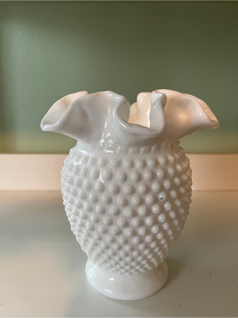 White Hobnail Ruffled Milk Glass Vase - Classic Home Accents